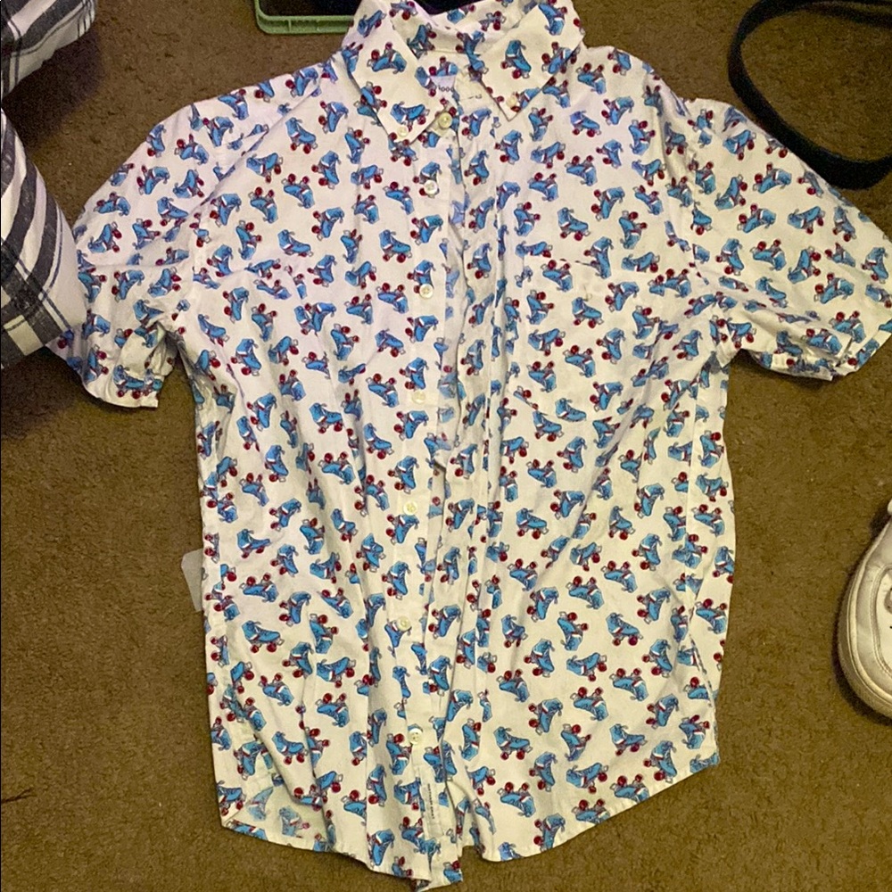Goodfellow & Co 
Style: White & Blue Rollerskate button down, Slim
Size: Medium